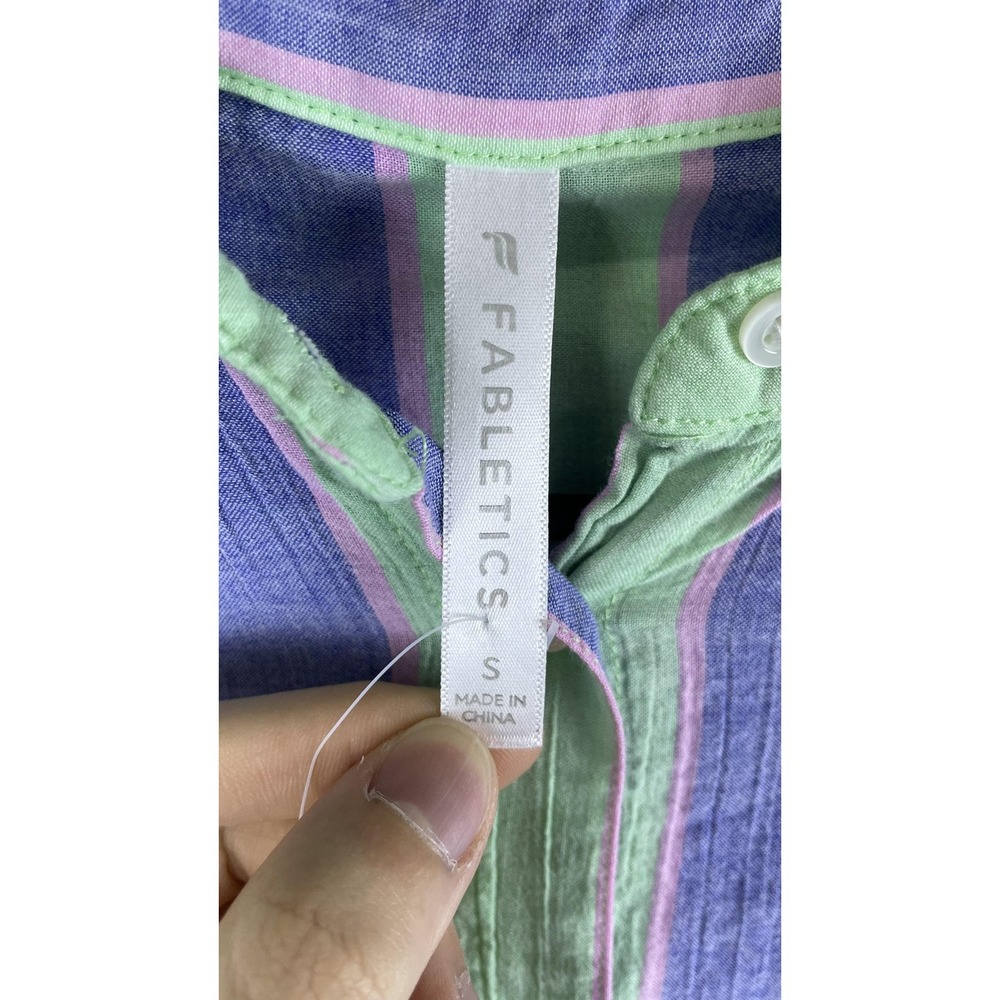Fabletics Shirt Womens Small Green Purple Stripe‎ Button Front Long Sleeve Top - Picture 2 of 7